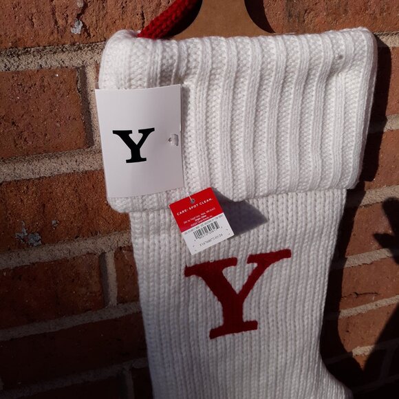 Knit Monogram Christmas Stocking - White - Letter Y - Picture 4 of 5
